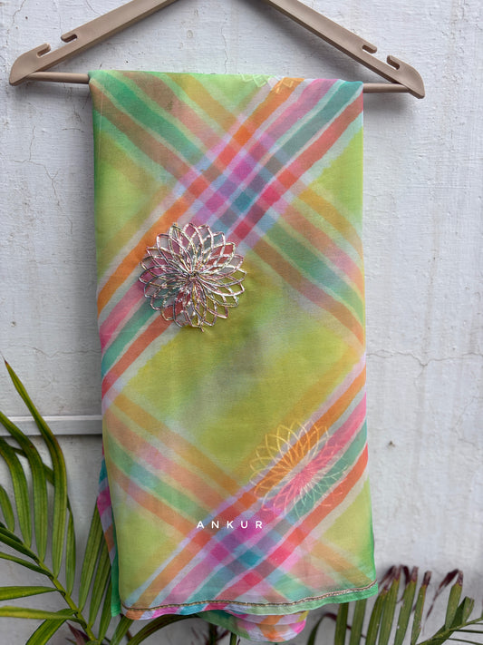 Gota work Green Shaded Lehriya