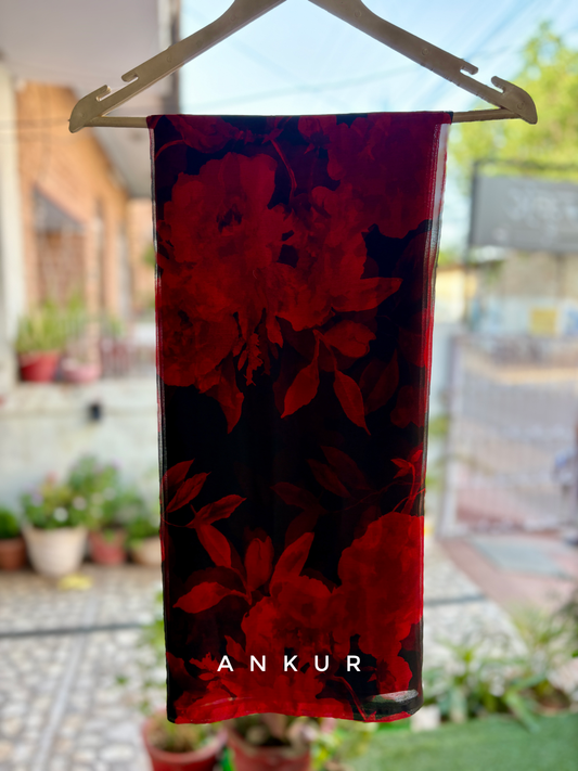 Black with big Red Flower Print