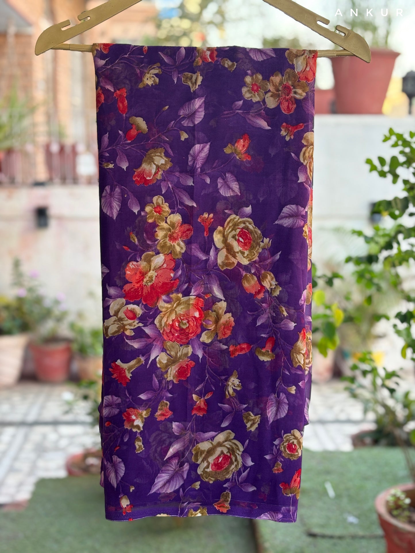 Winter Purple Golden Flower Latika Saree