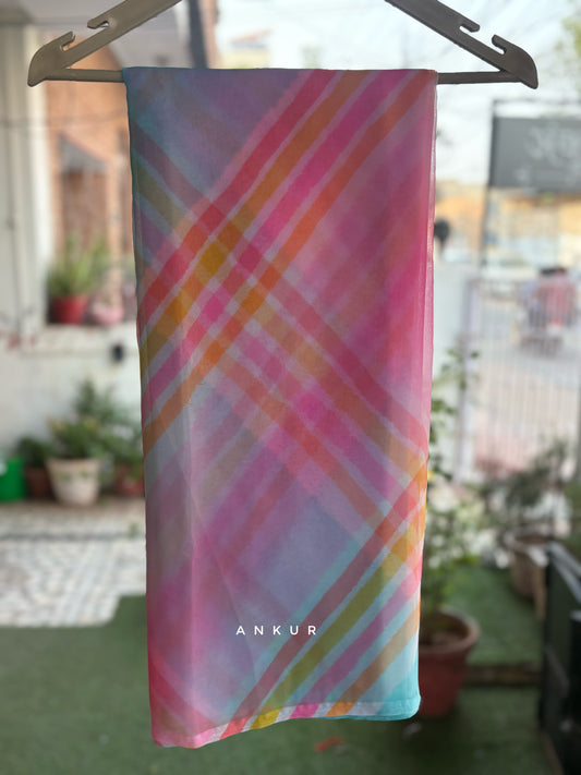 Pink with Blue Lehriya