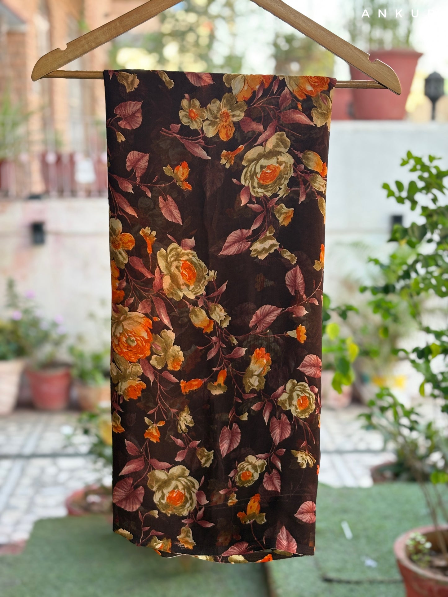 Coffee Brown Golden Flower Latika Saree
