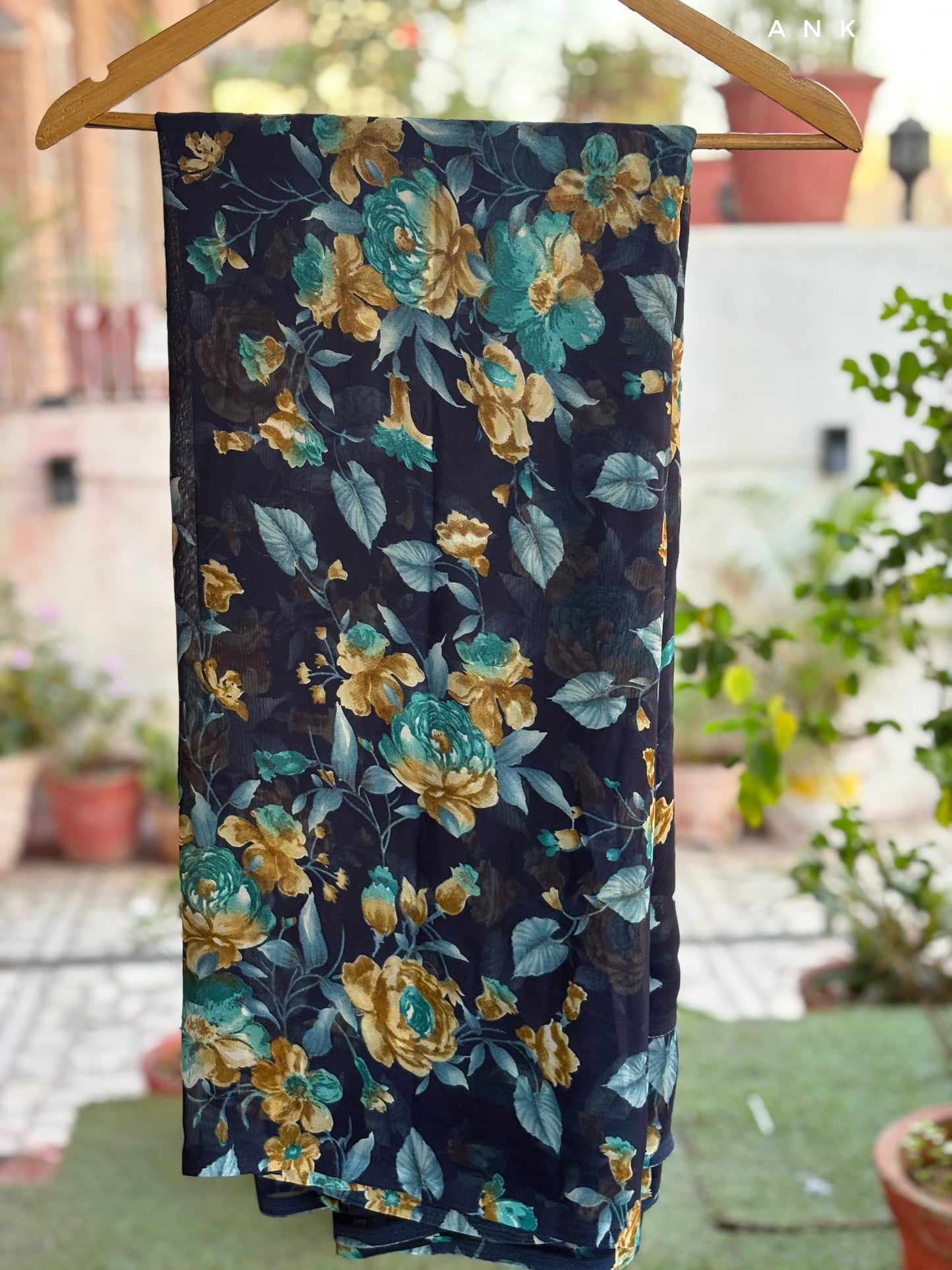 True navy Golden Flower Latika Saree
