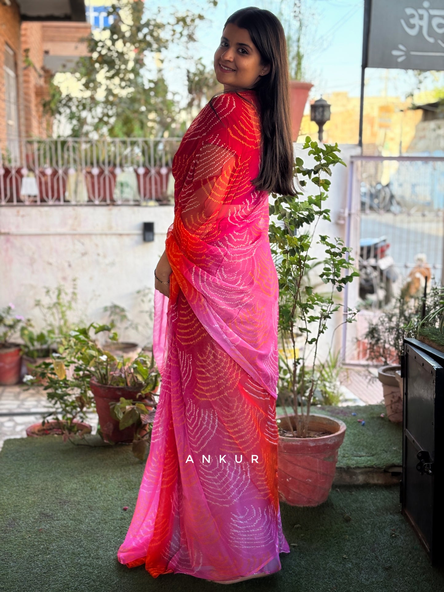 Bandhani rani shade Isha Pure Chiffon