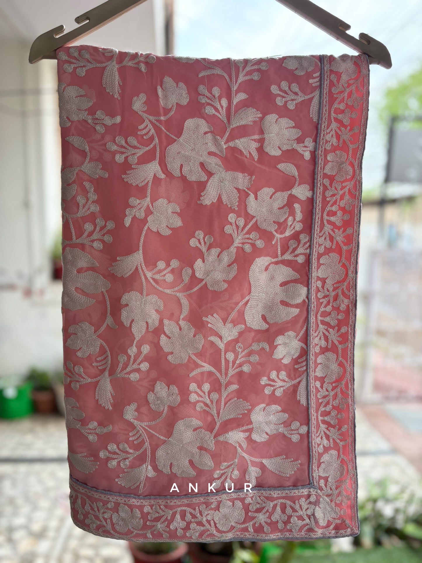 Flamingo Pink Kashmiri Ari work