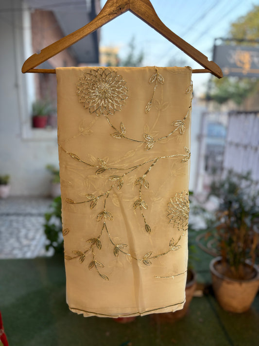 Soft yellowis cream in Jaal work Anvi