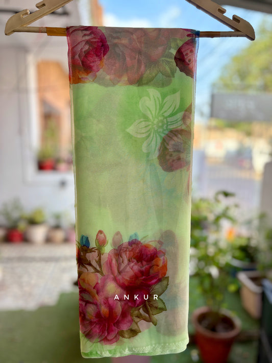 Pista Green Butterfly Flower Print