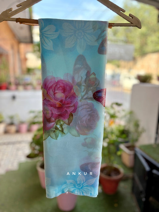 Sky Blue Butterfly Flower Print