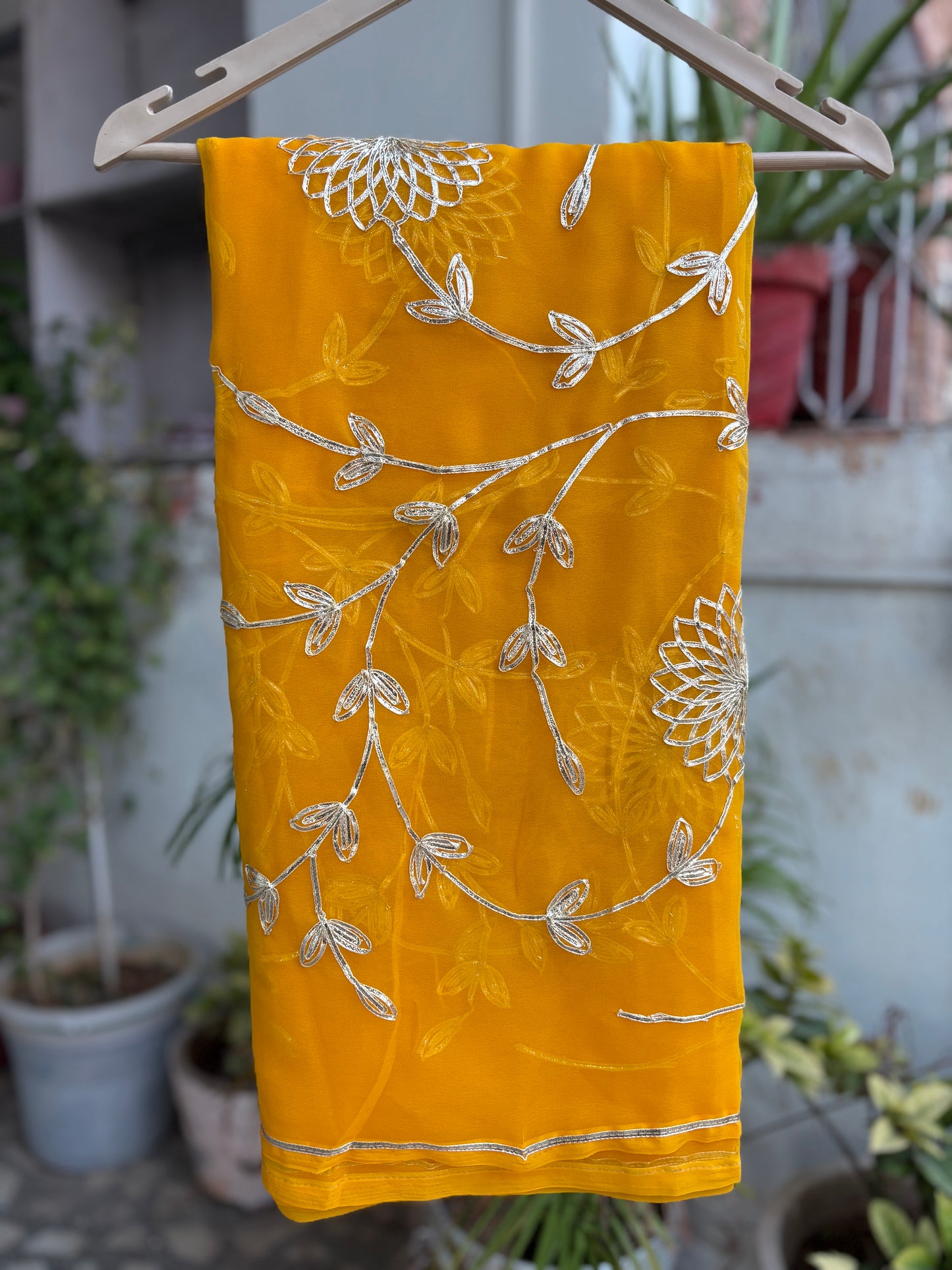 Bright mango Yellow in Jaal work Anvi