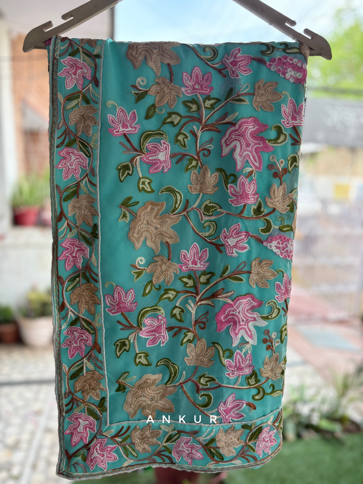 Turquoise Green Kashmiri Ari work