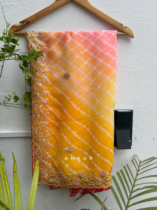 Shaded Lehriya Yellow To Red Nagina