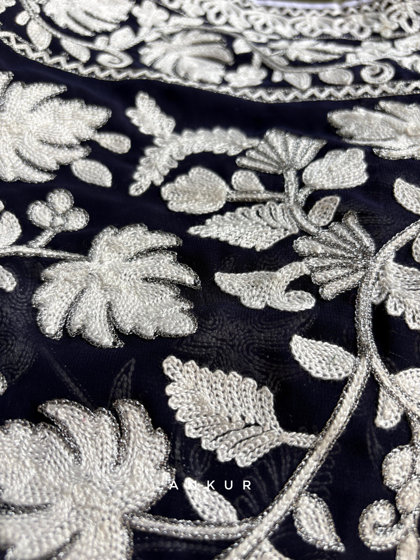Dark Navy Blue Kashmiri Ari work