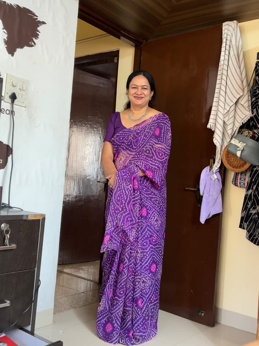Purple Bandhani Saree with Ladu