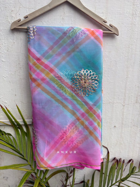 Gota work Blue Shaded Lehriya