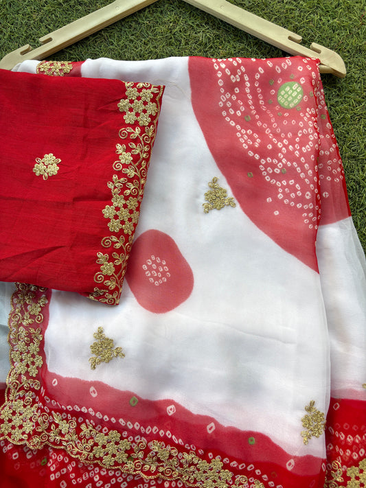 Faganiya Saree with zardosi Cut work Zari Border