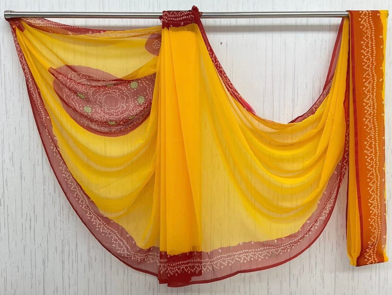 Yellow Red laddu Faganiya Saree