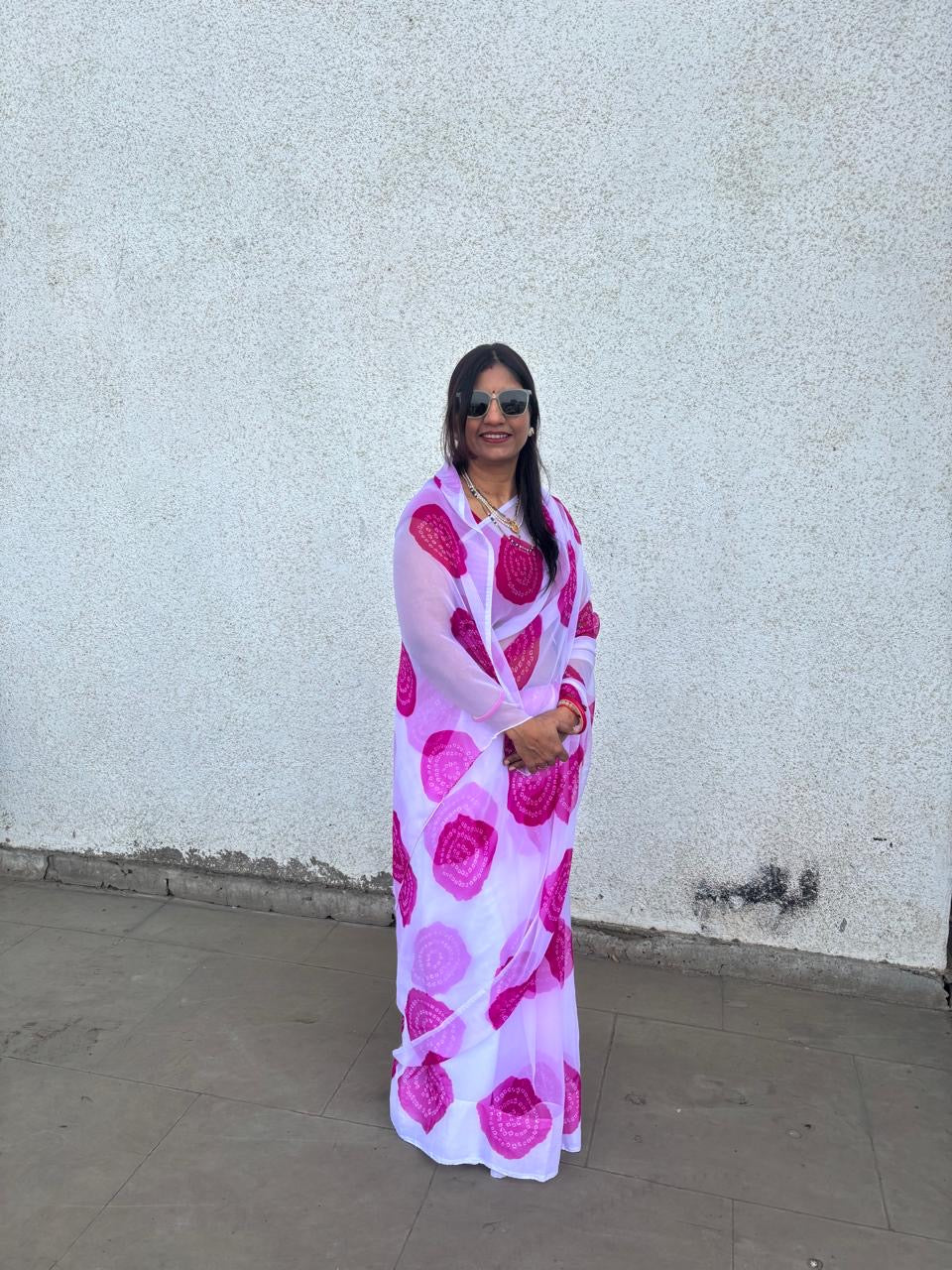 Pink and white Laddu Faganiya Saree