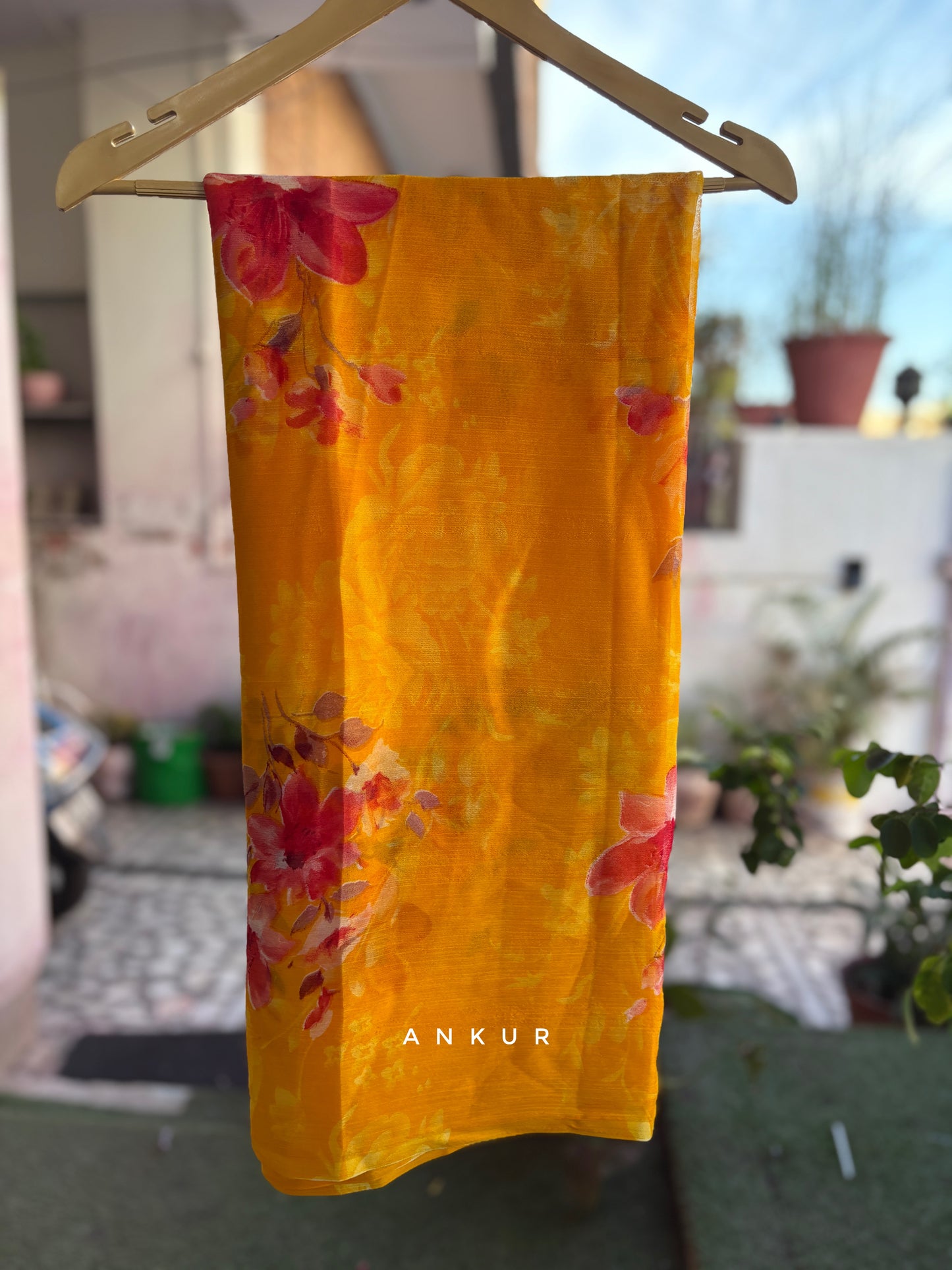 Sun Yellow Crep Silk saree
