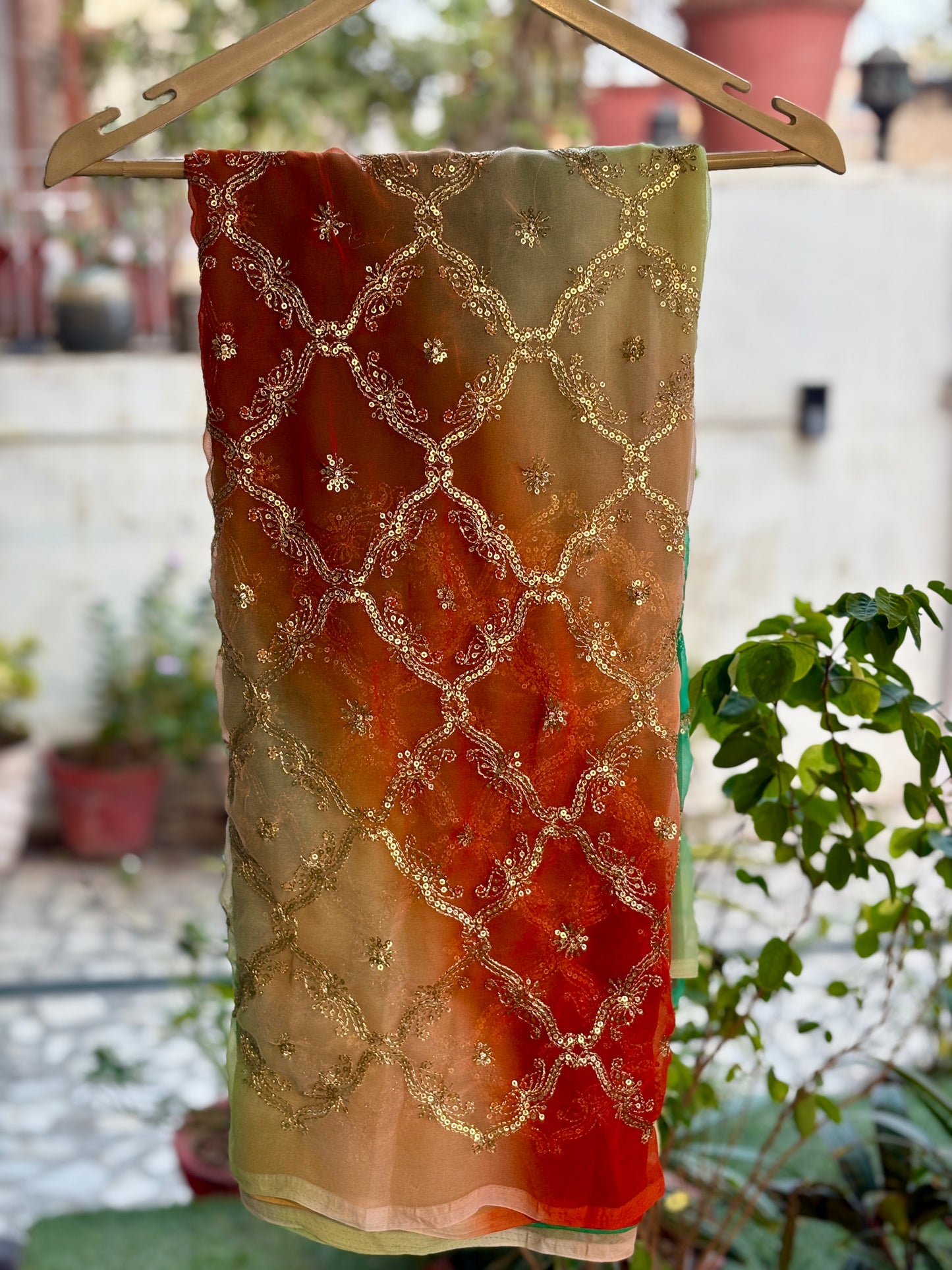 Green with rust orange Shaded Yamini