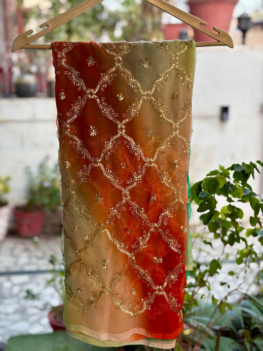 Green with rust orange Shaded Yamini