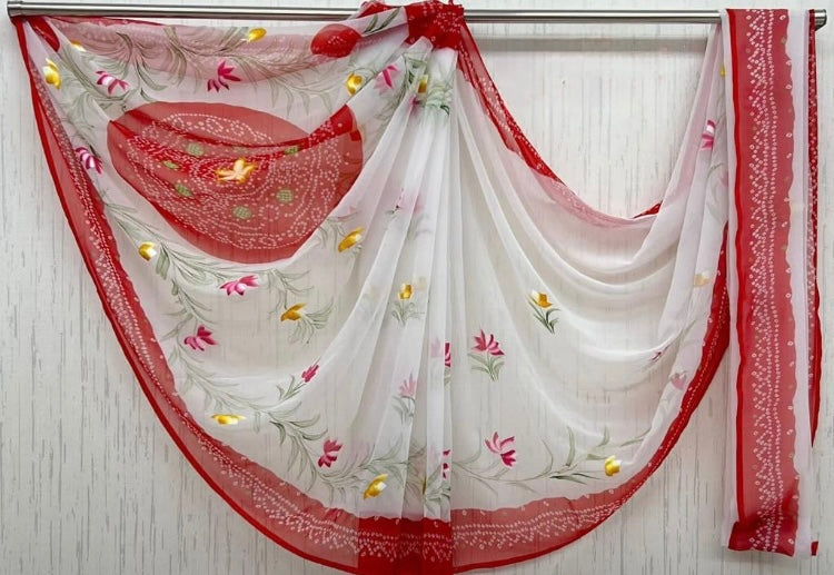 Hand Painted Red Faganiya Saree