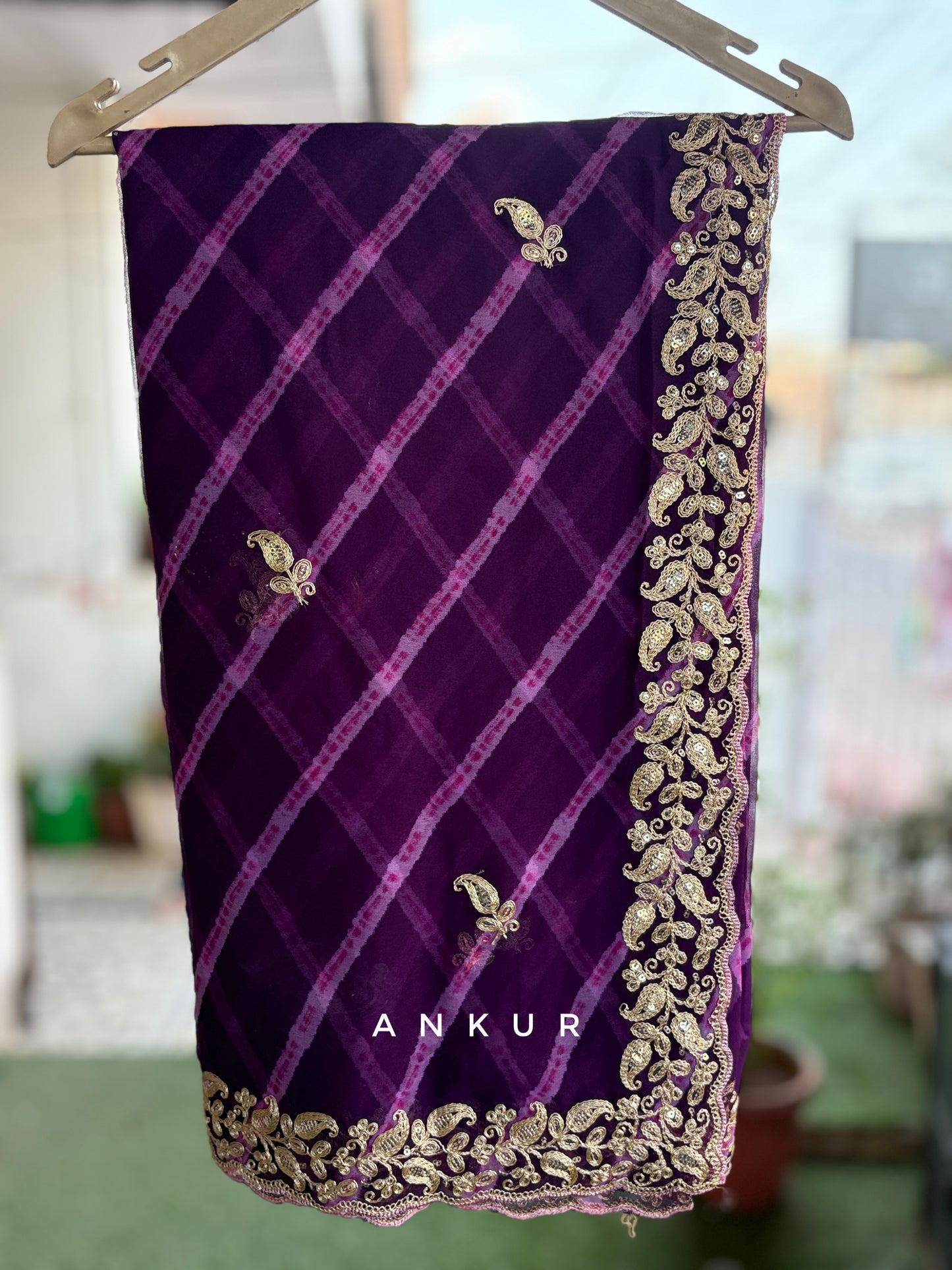 Grape Purple Lehriya Zardozi Nagina