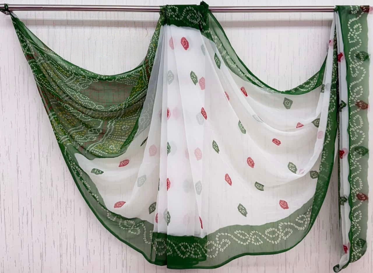 White Green Faganiya multi barfi Saree
