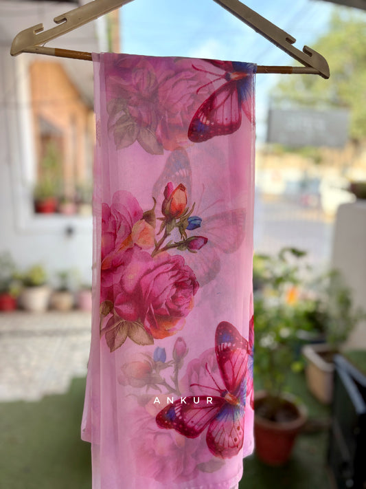 Fresh Pink Butterfly Flower Print