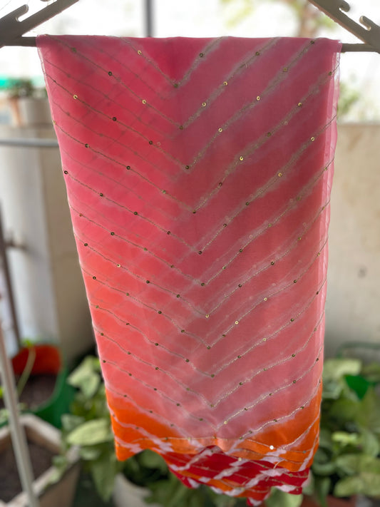 Four colour Shaded Lehriya Zari Work