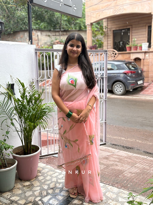 Peach Pink Peacock Brush Paint