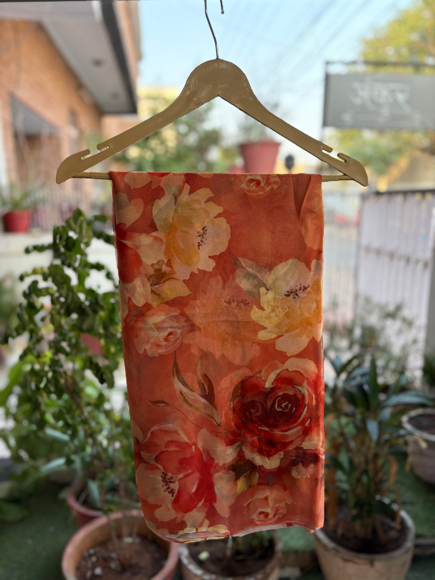 Rust Orange Flower Isha Pure Chiffon