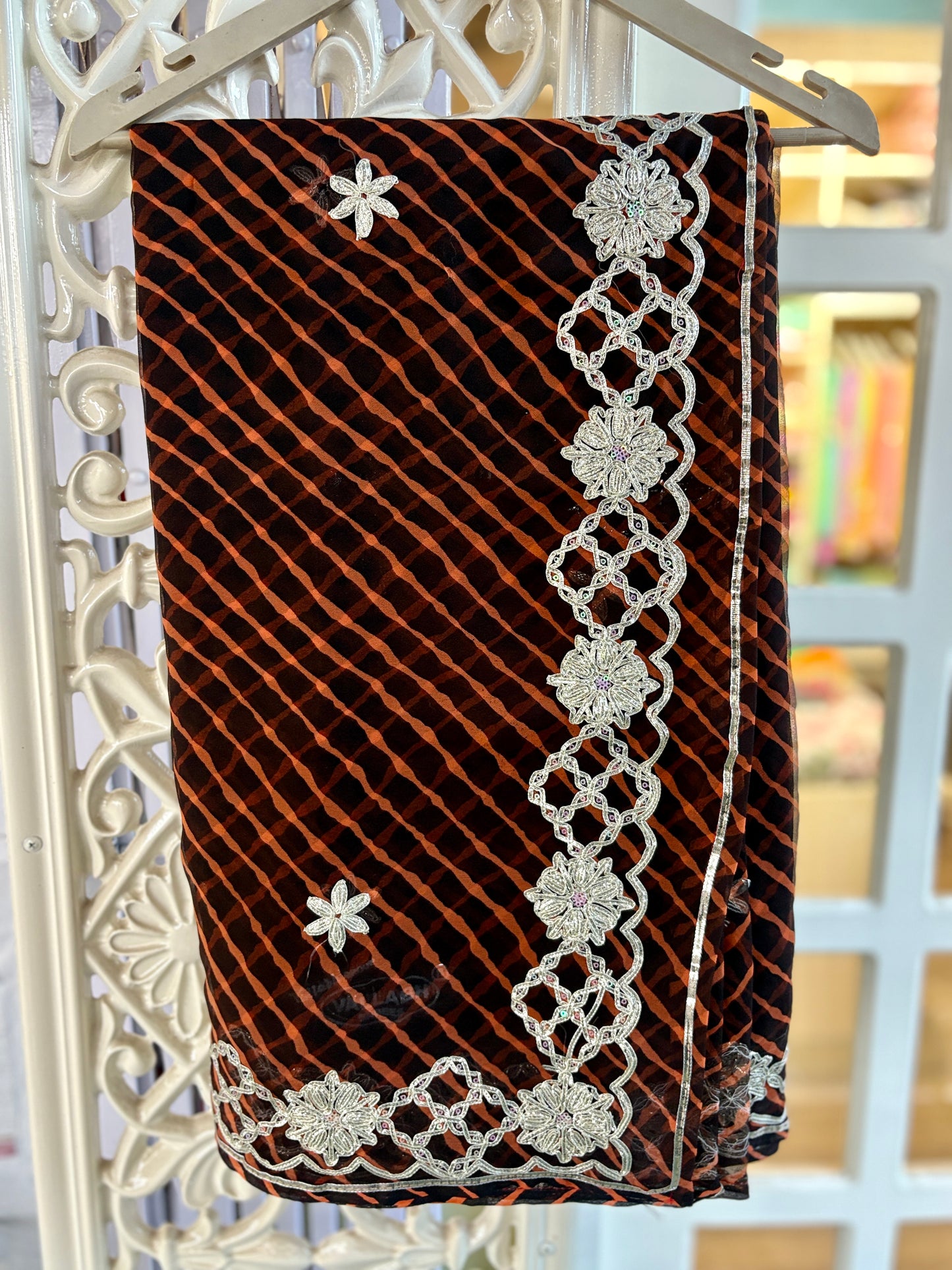 Chocolate Brown Lehriya with laddu design Gota Anvi