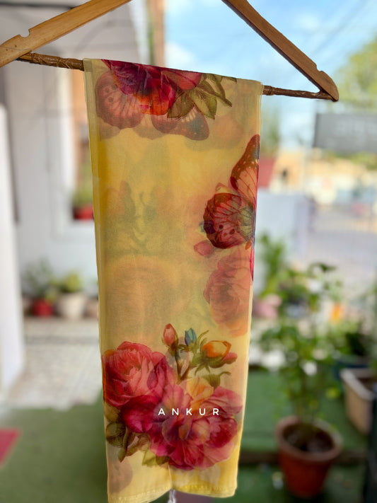 Golden Yellow Butterfly Flower Print