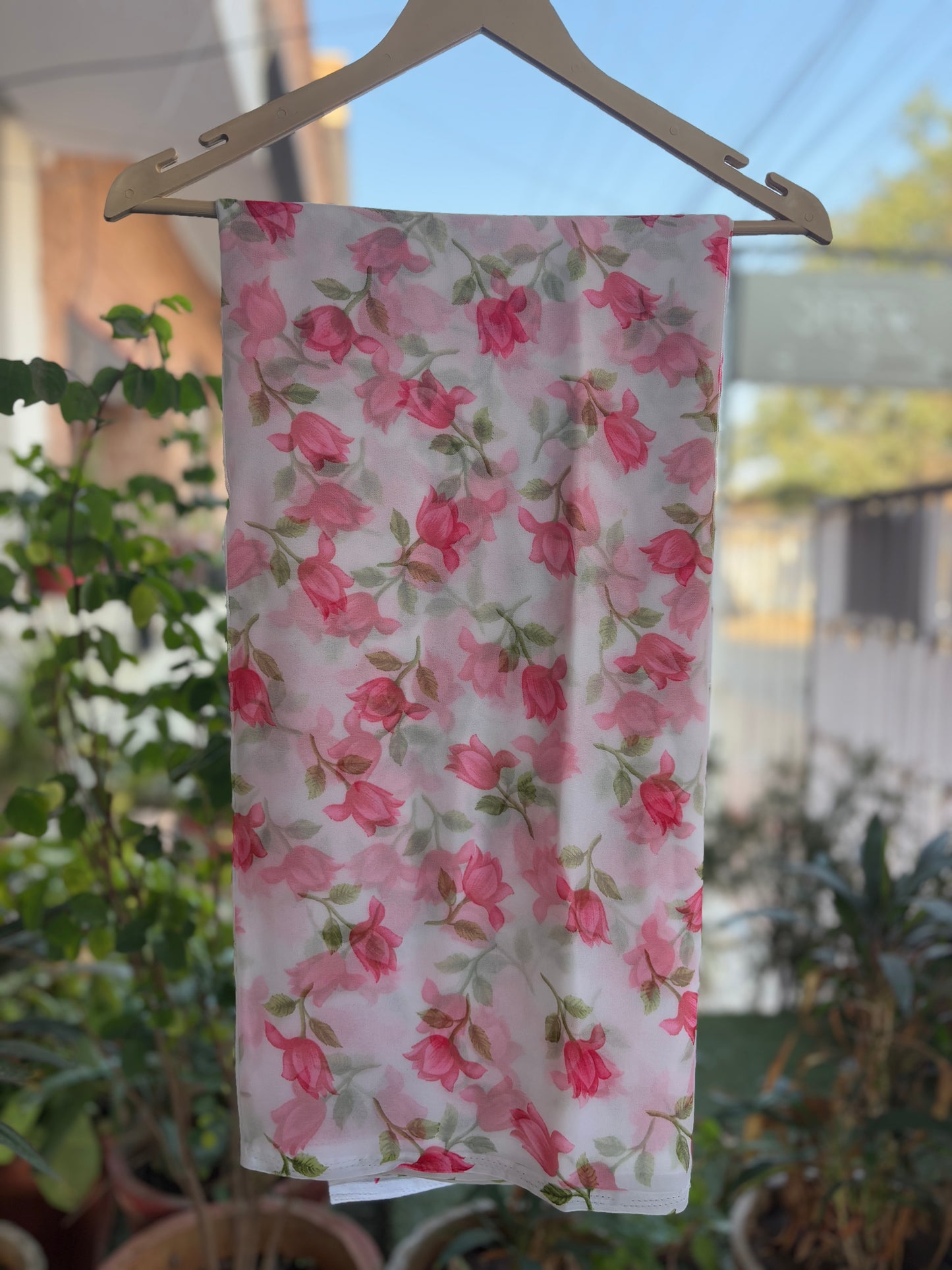 Redish Flower Print saree