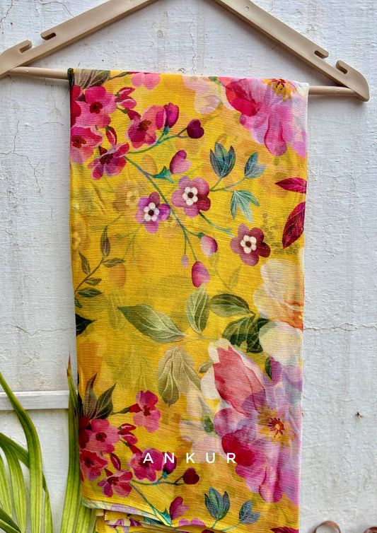 Yellow Flower Isha Pure Chiffon