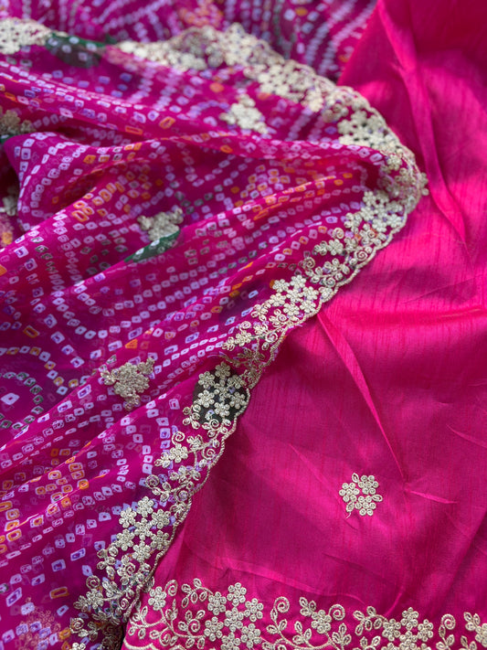 Rani bhandani with Cut work Zari Border