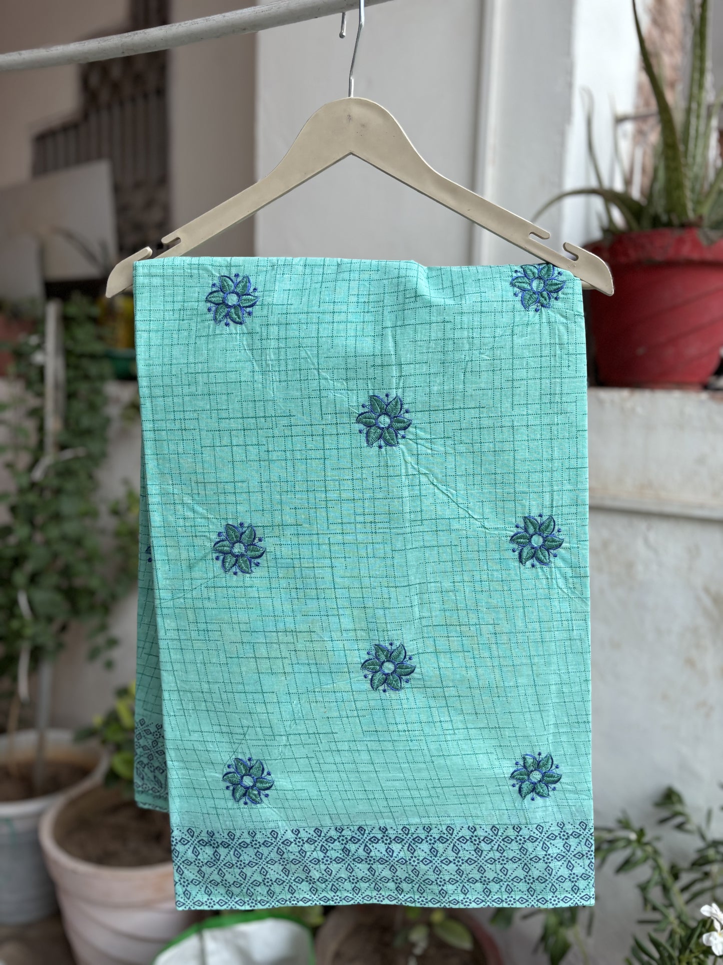 Sea Green Cotton saree