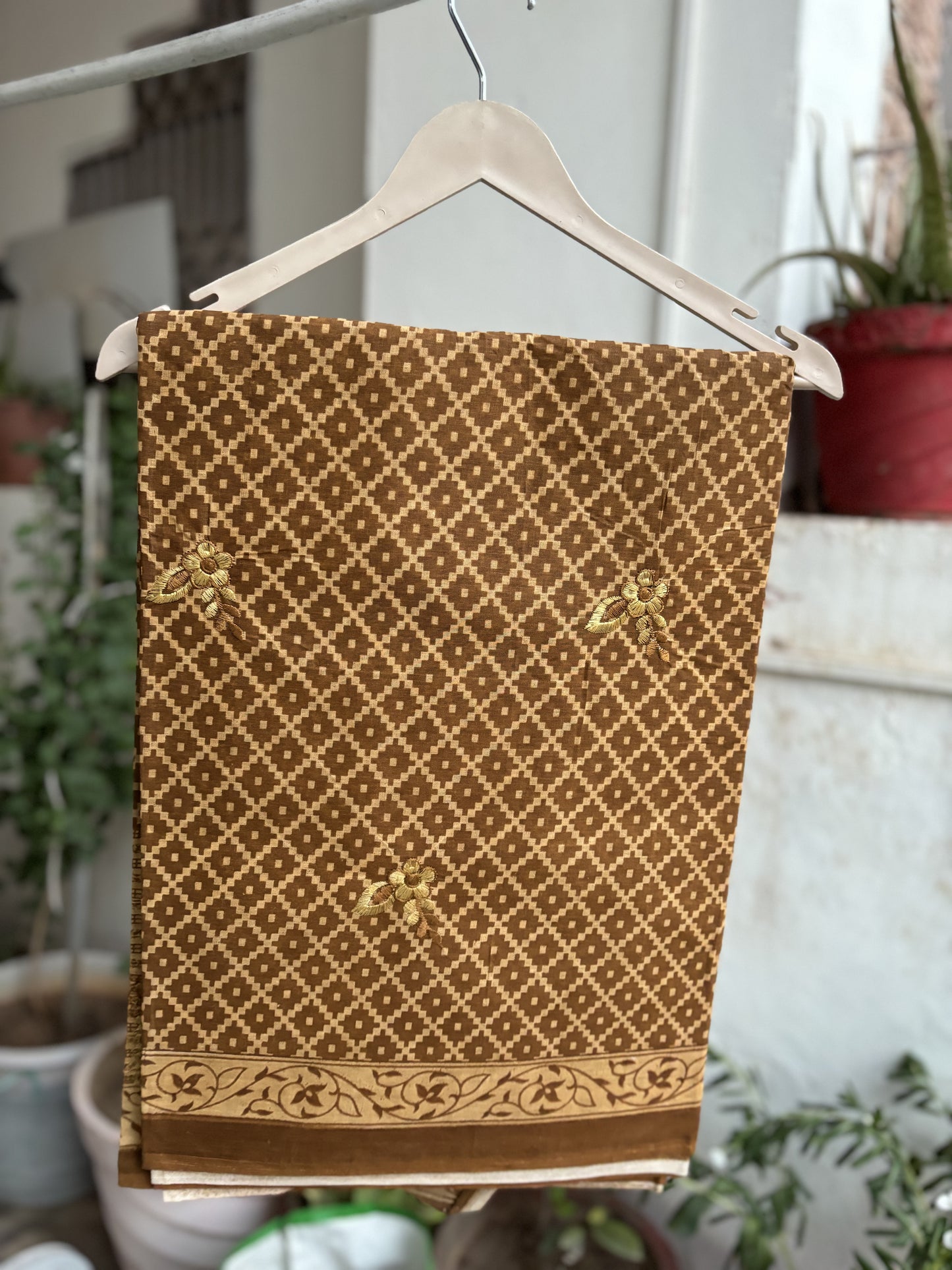Brown Cotton saree