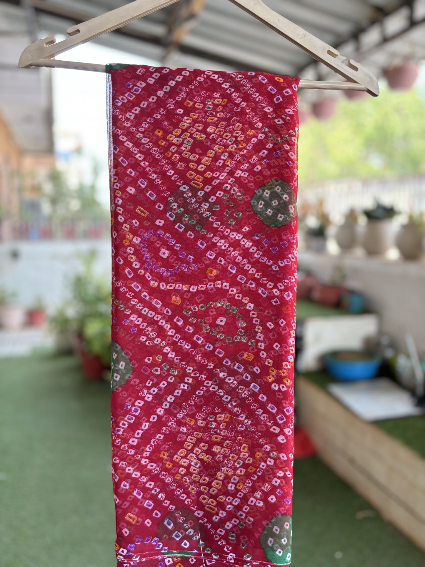 Red Bandhani Saree with Ladu
