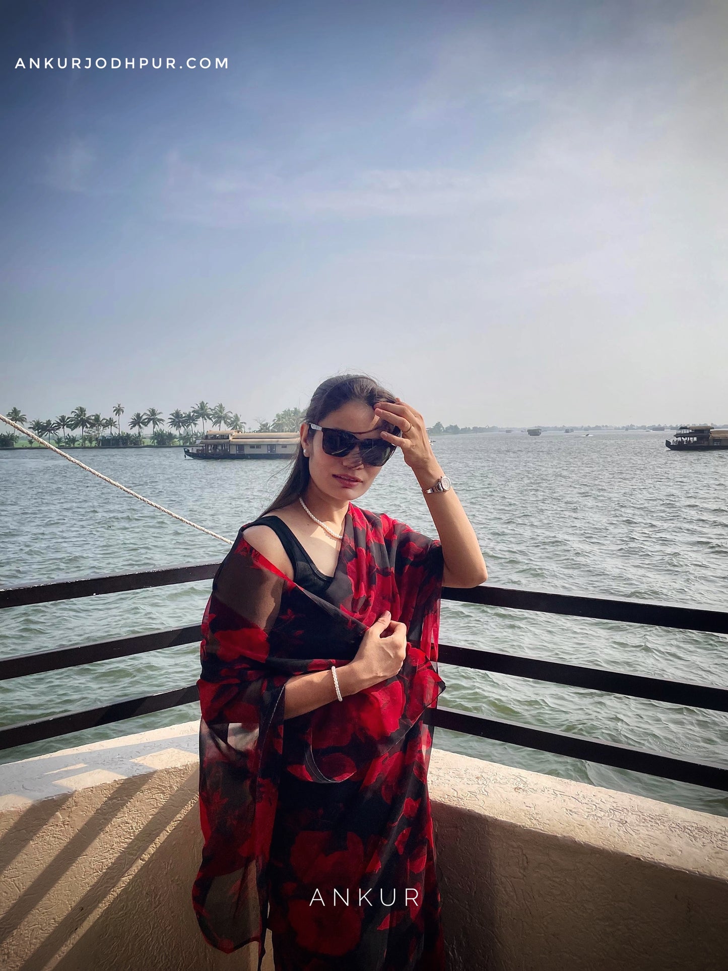 Black with big Red Flower Print