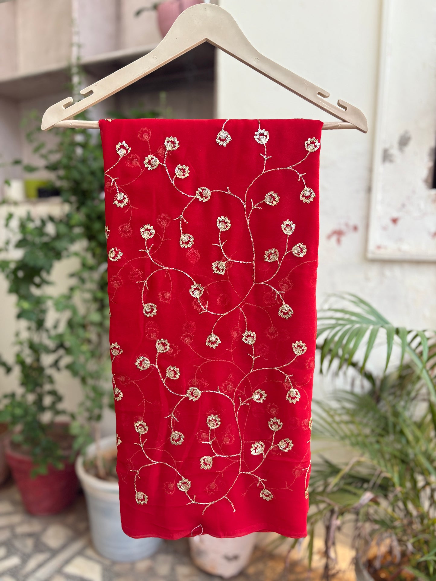 Red in zari work Anvi