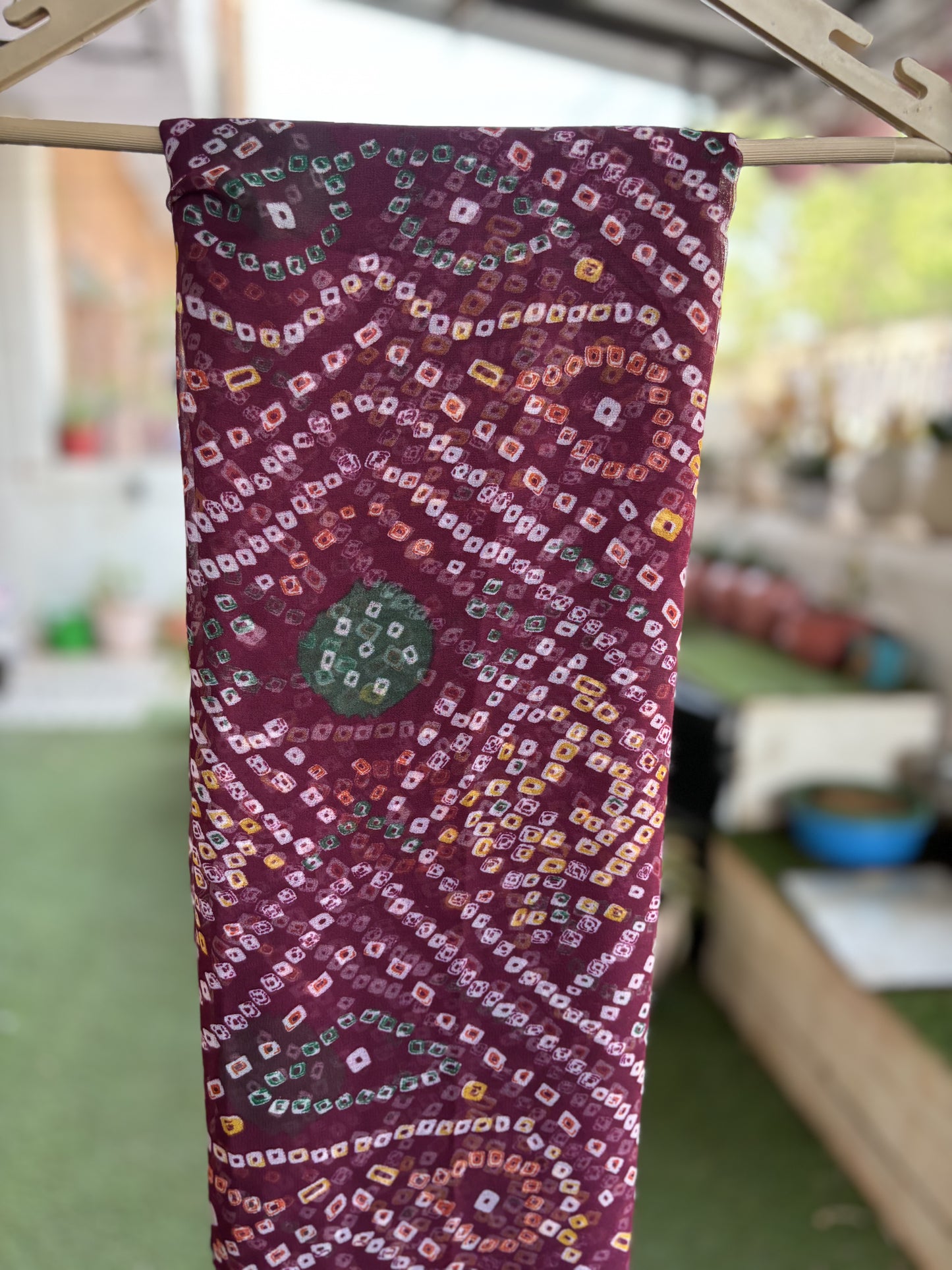 Wine Bandhani Saree with Ladu