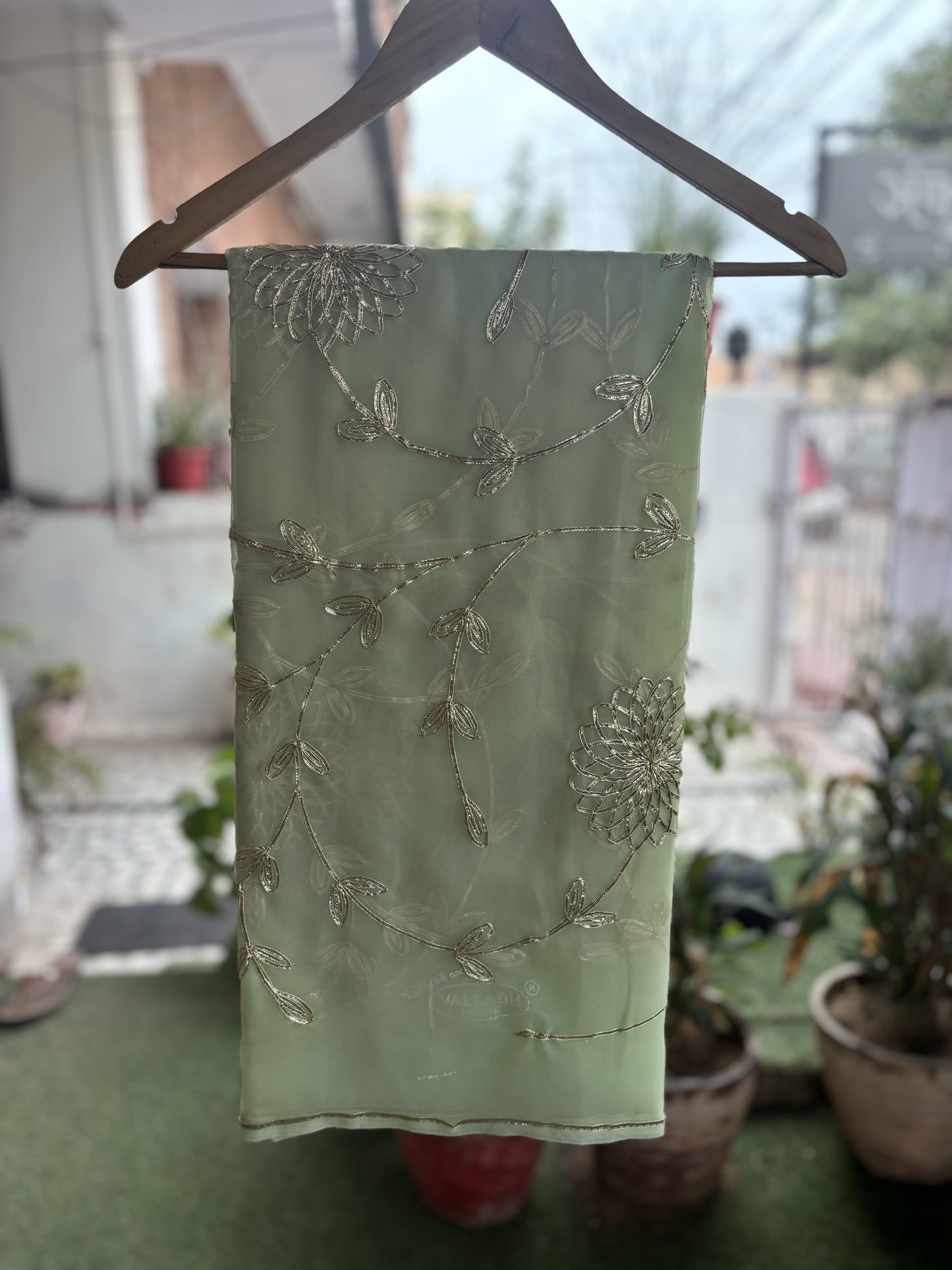 Soft Pista green in Jaal work Anvi
