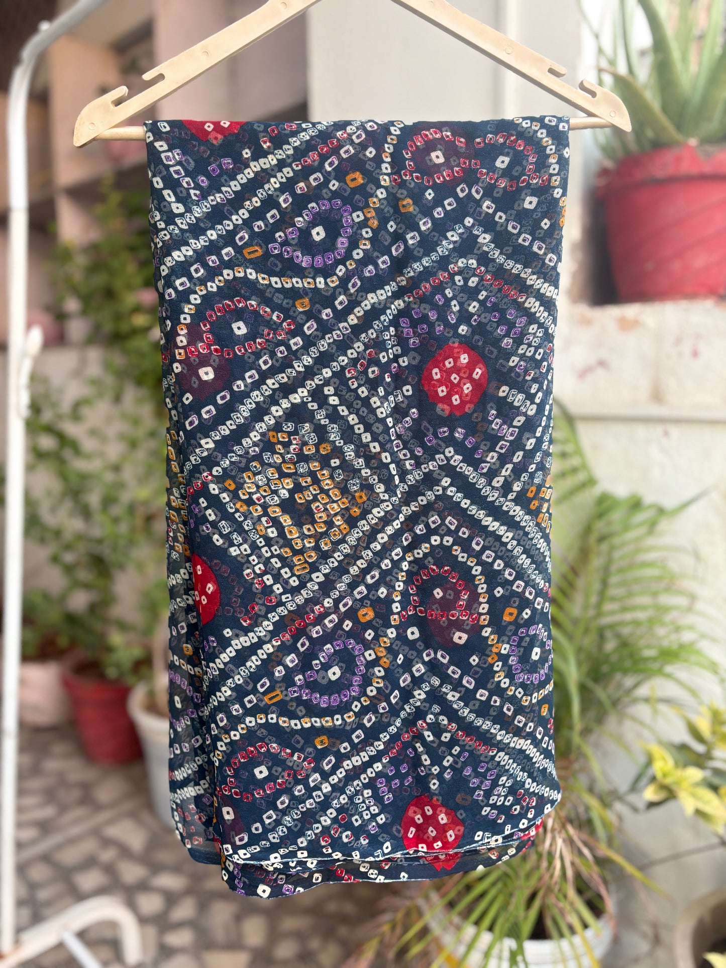 Dark Navy Bandhani Saree with Ladu