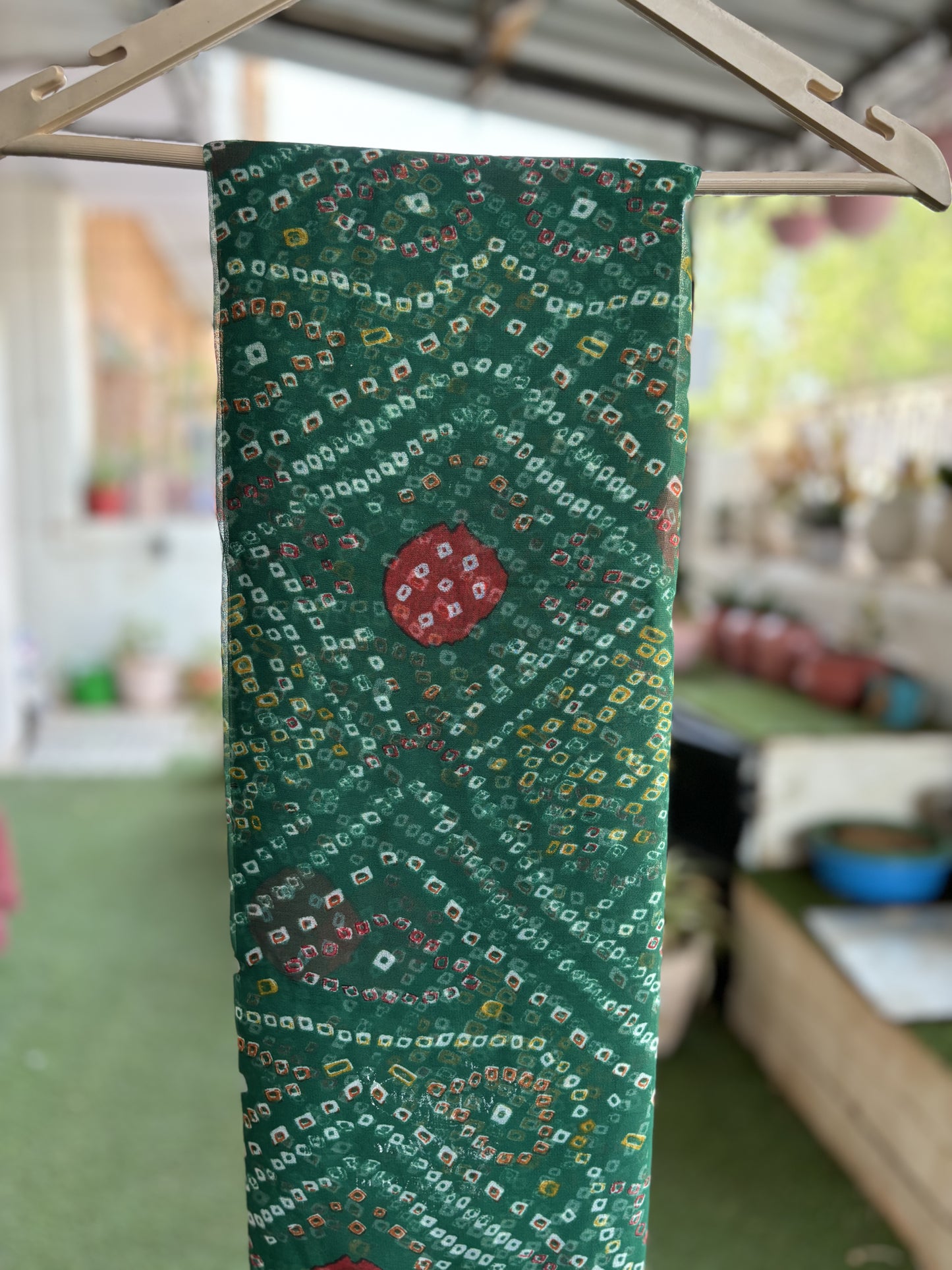 Green Bandhani Saree with Ladu