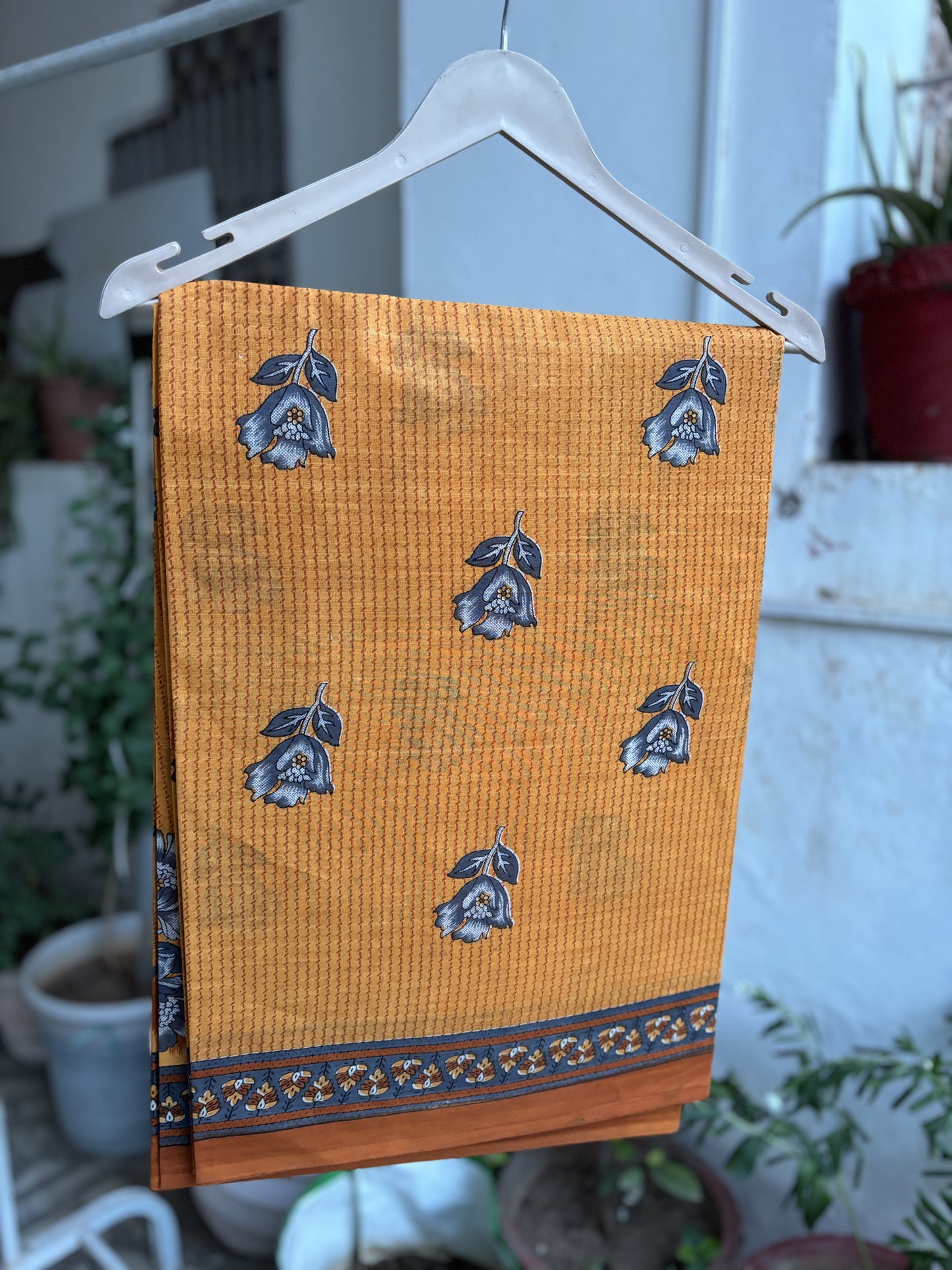 Mustard Cotton saree