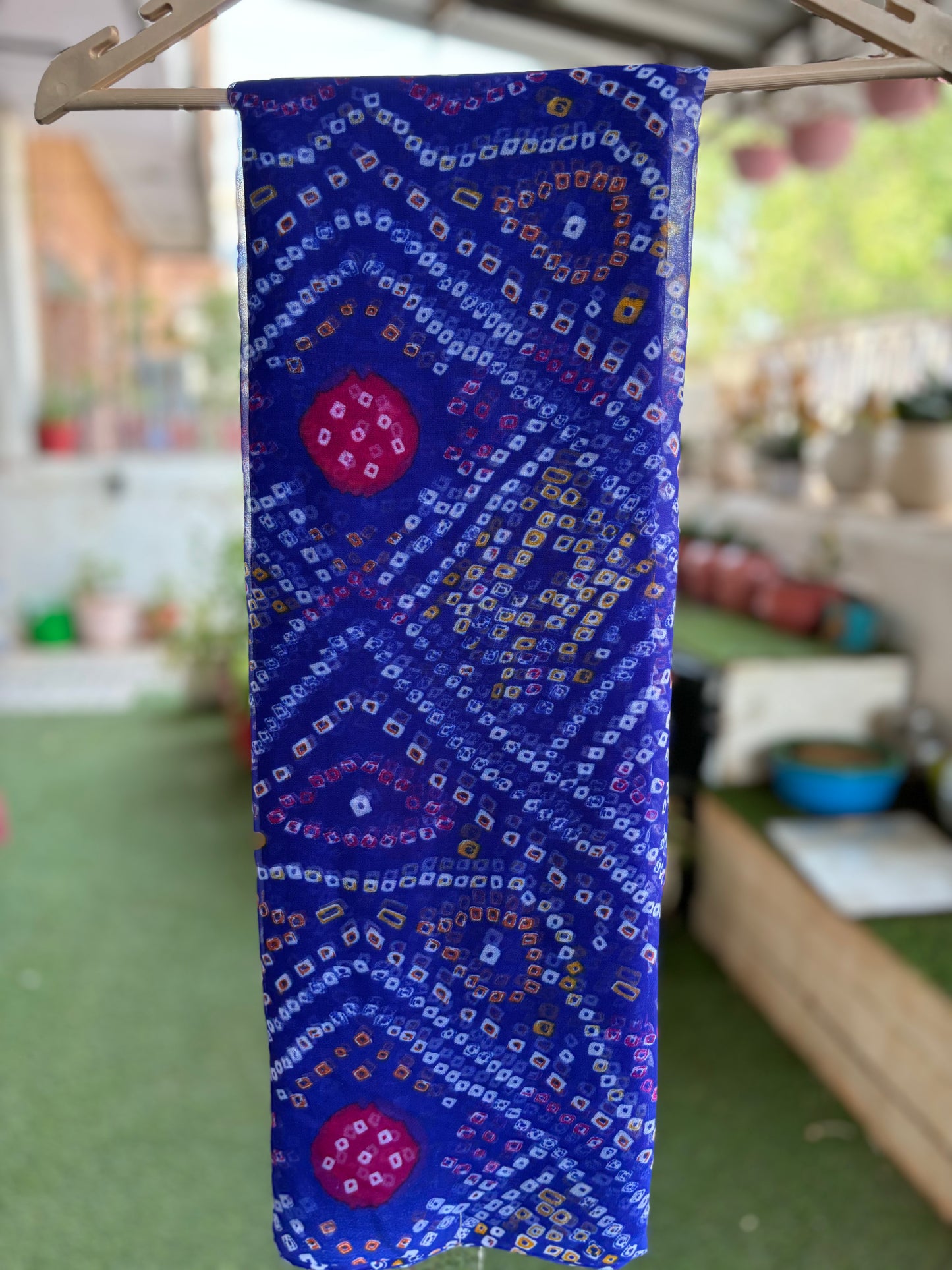 Bright Blue Bandhani Saree with Ladu