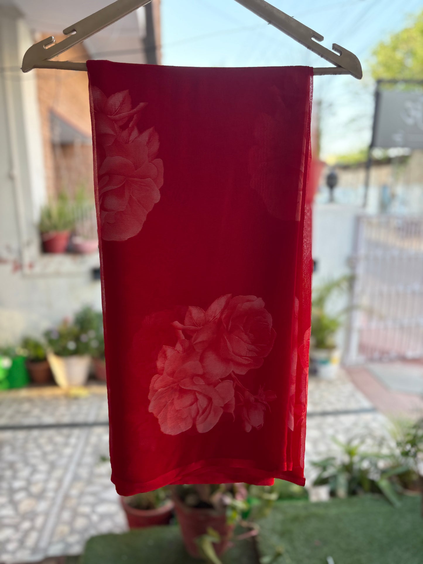 Red Prime Rose Crep Silk saree