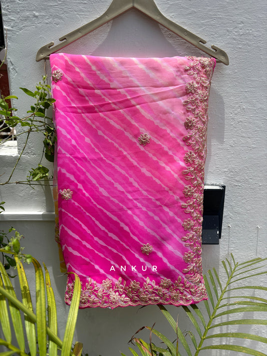 Shaded Lehriya Yellow to Pink Nagina