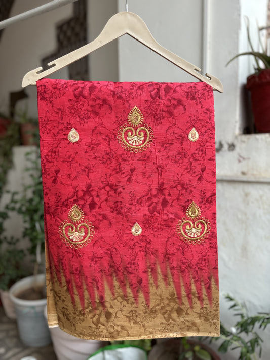 Cherry Red Cotton saree