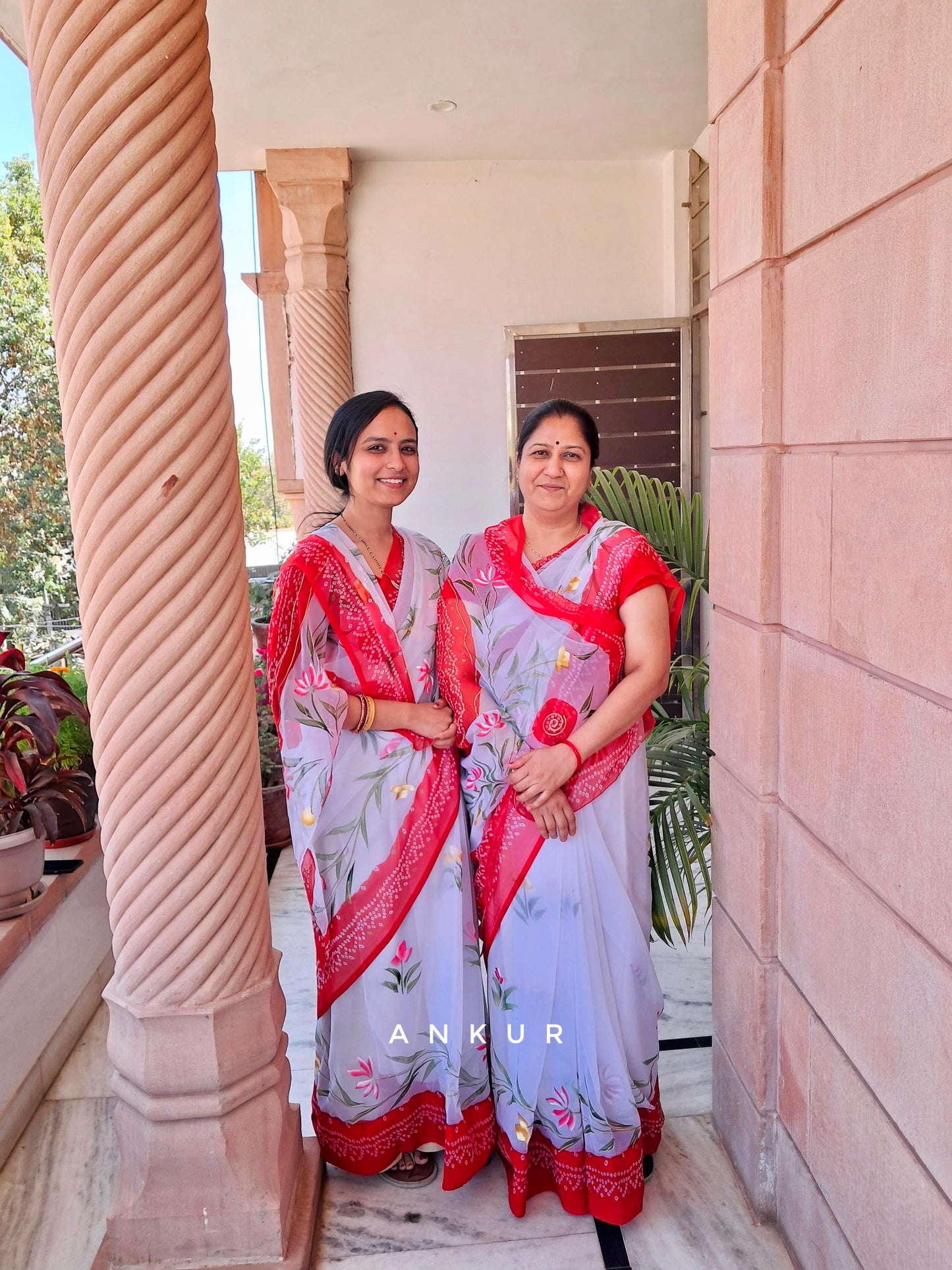 Hand Painted Red Faganiya Saree